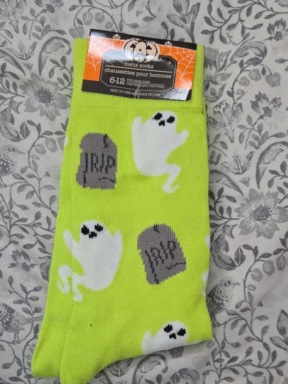 Halloween Ghost Pattern Men's Socks - Neon Green